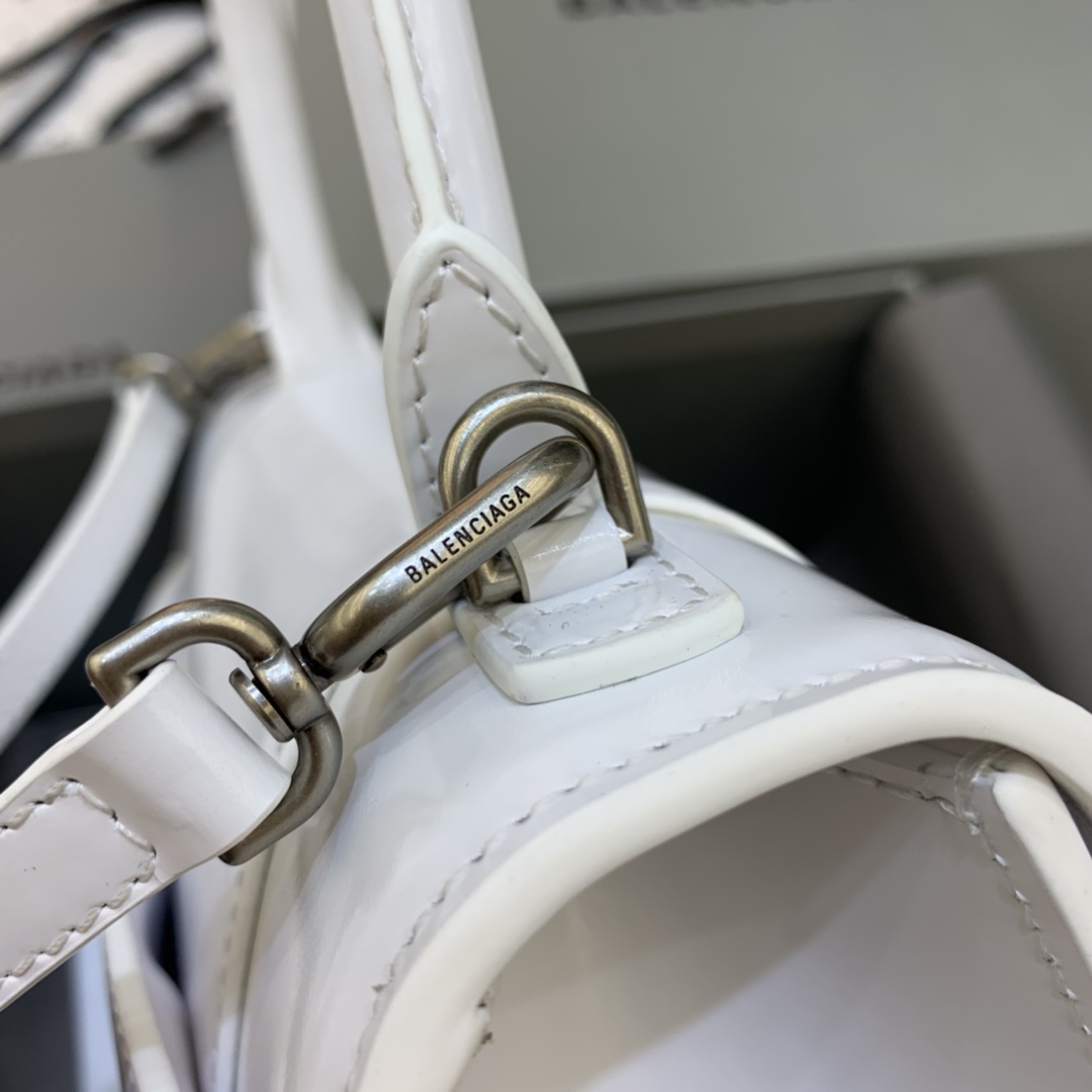 Balenciaga Hourglass Small Handbag Box Calfskin Shoulder Bag White